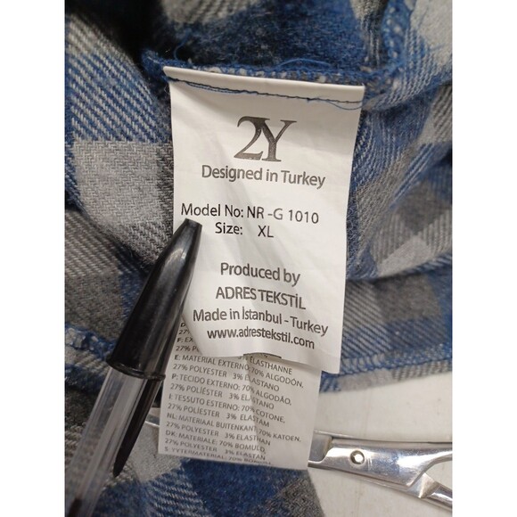 2Y Premium Flannel Shirt  XL Blue Plaid Pockets Colorblock - Picture 6 of 7